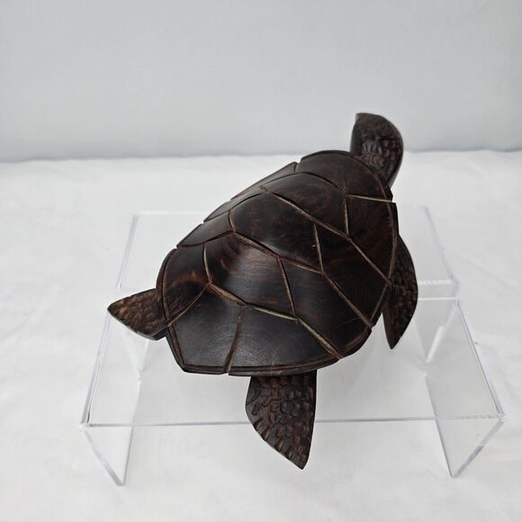 Turtle Figure Wood Hand Carved Beautiful Details Dark Brown Solid 8" x 5.75" - Picture 4 of 12